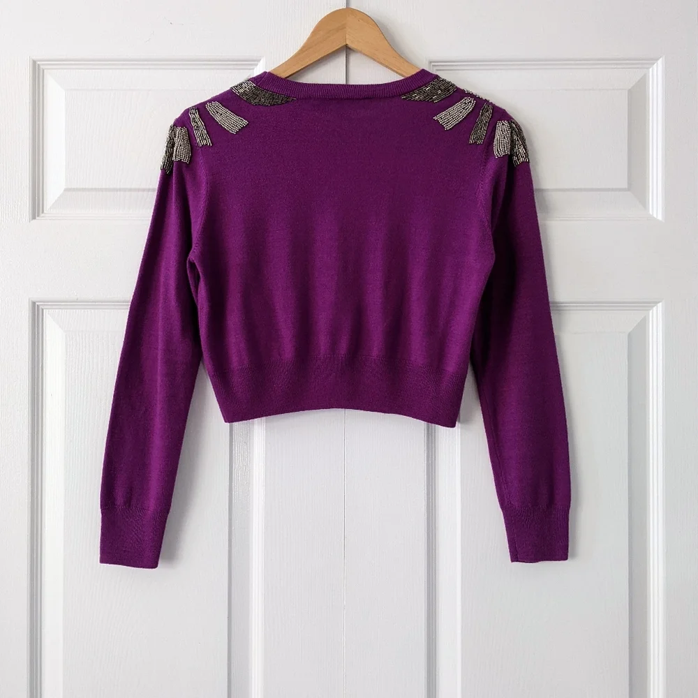 Marc Jacobs Y2K Beaded Fuchsia Wool Blend Cropped Cardigan Sweater | Size S/M* - Picture 3 of 13